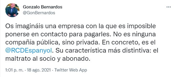 tuit Gonzalo Bernardos contra el Español 3 TW