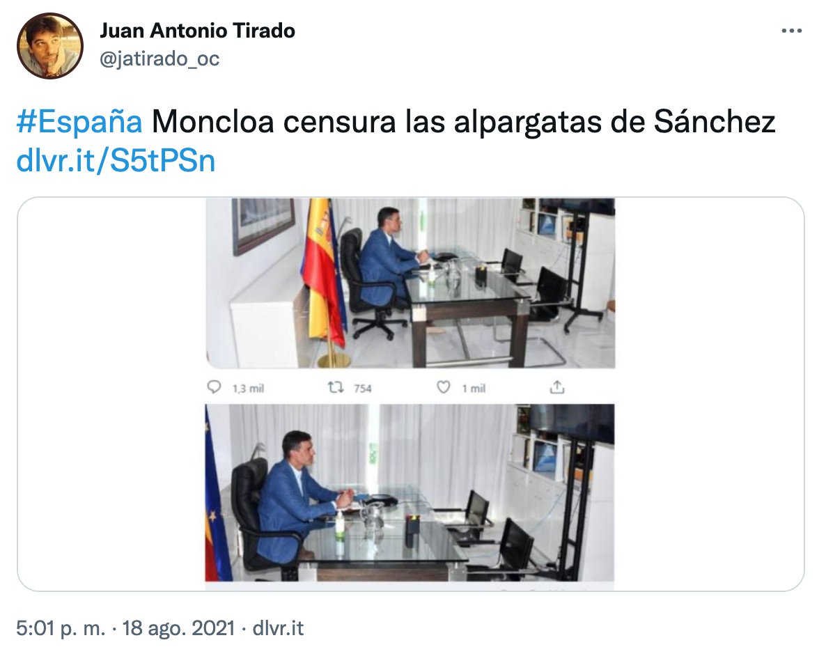tuit Moncloa tapando alpargatas Pedro Sánchez
