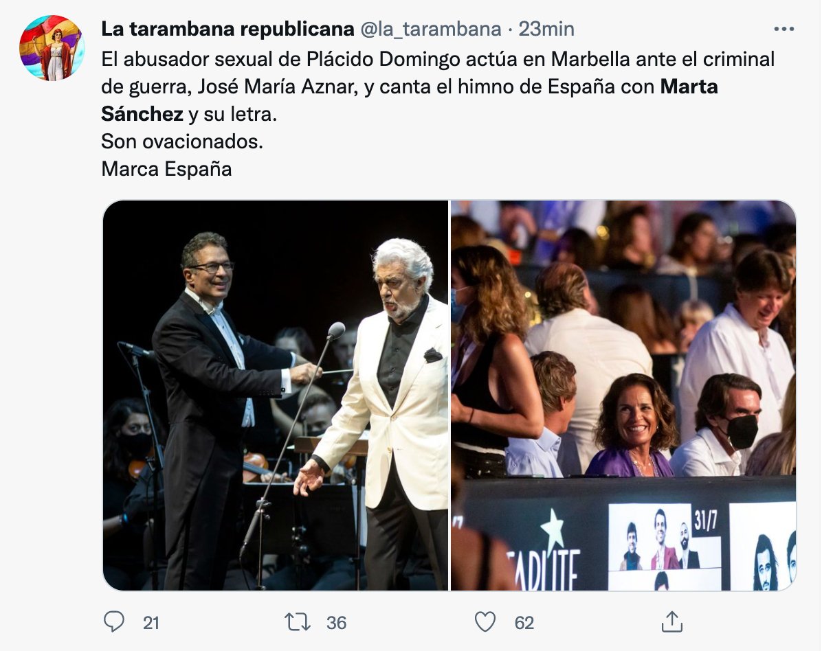tuit contra Marta Sánchez y Plácido Domingo
