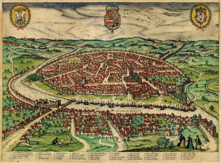 Vista de Sevilla (1588). Al fons i a l'esquerra Coria del Rio. Font Universidad de Sevilla