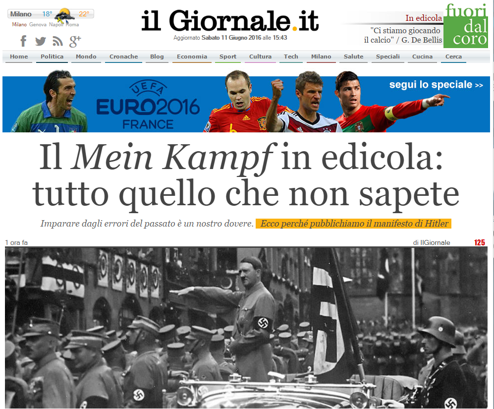 Escándalo en Italia porque un diario publica 'Mein Kampf' de Hitler