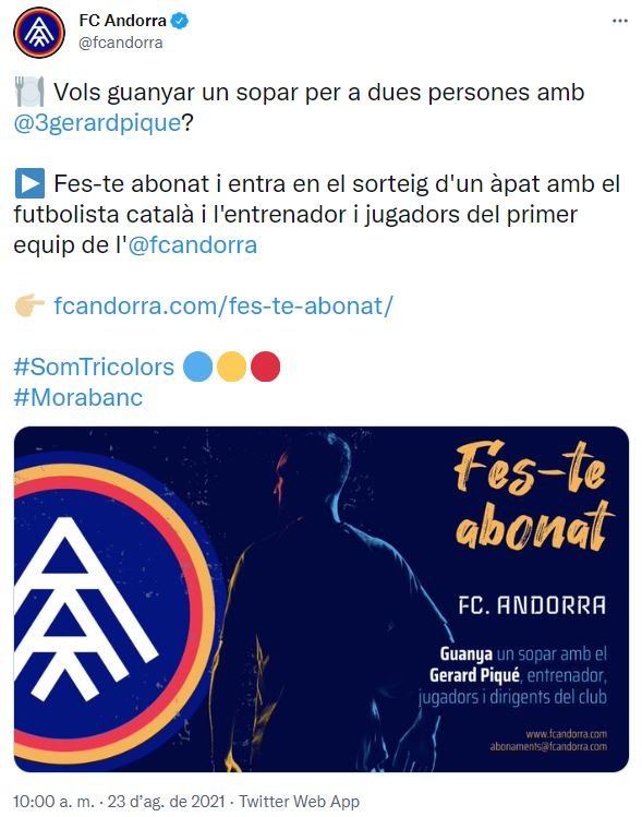 Andorra FC Gerard Piqué cena TUIT