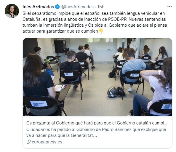 Tuit Inés Arrimadas español en Catalunya