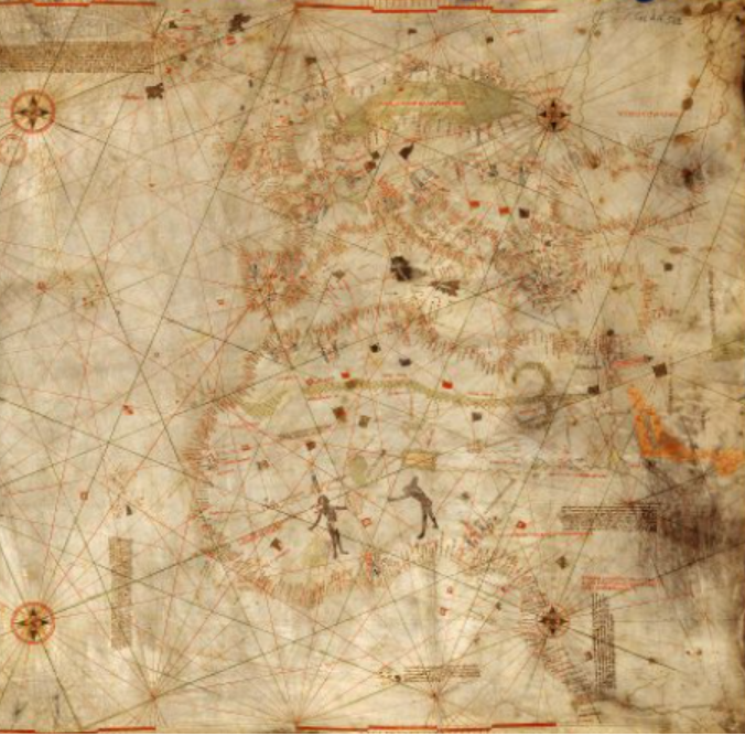 Carta de navegació de l'Atlàntic (1488). Font Bibliothèque Nationale de France