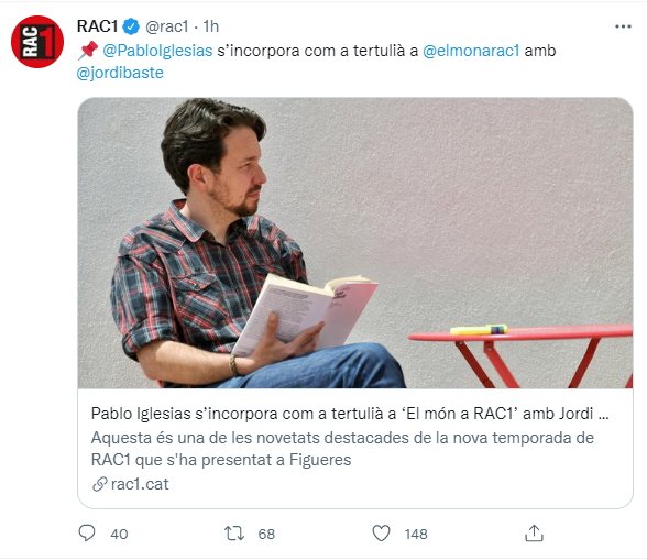 Tuit Pablo Iglesias nuevo tertuliano Jordi Basté