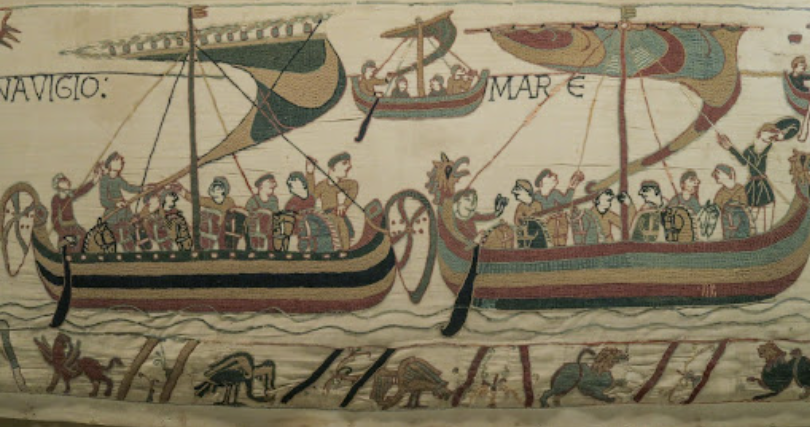 Detalle de una expedició vikinga. Tapes de Bayeaux (siglo XI). Fuente Musée de Bayeaux