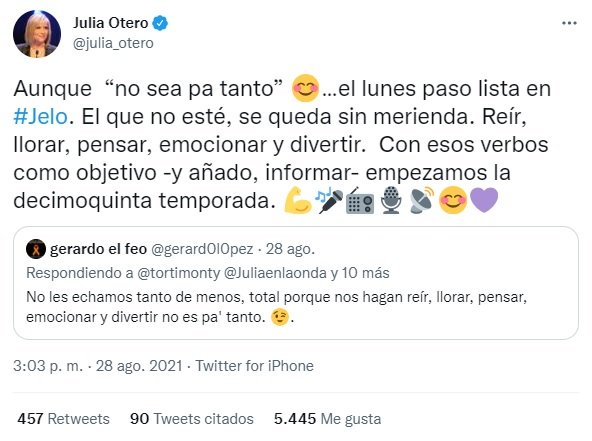 julia otero vuelve radio twitter
