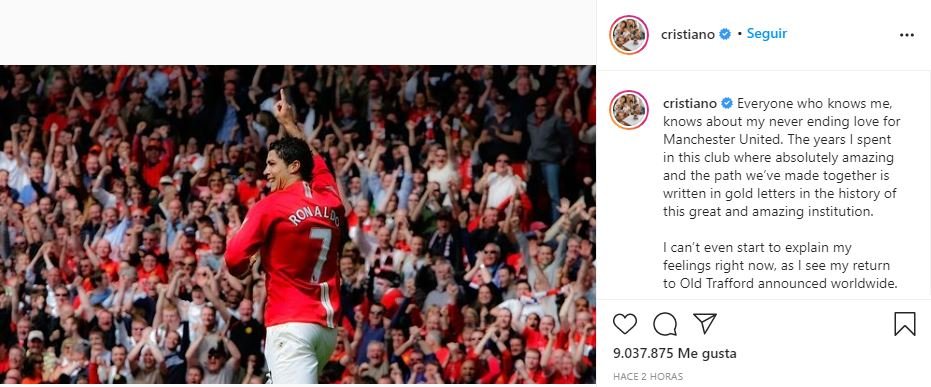 Cristiano post Instagram Man United