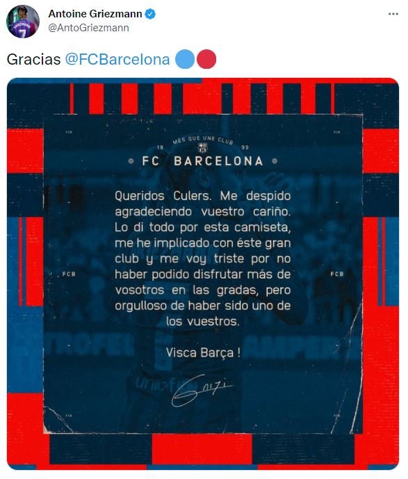 Despedida Griezmann Barca TUIT