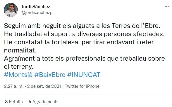 TUIT Jordi Sànchez delta ebre