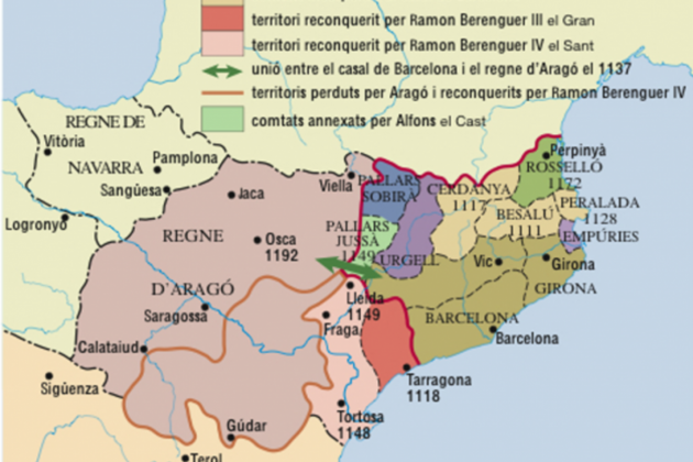 Mapa de la unió dinàstica entre Barcelona i Aragó. Font Enciclopedia (1)