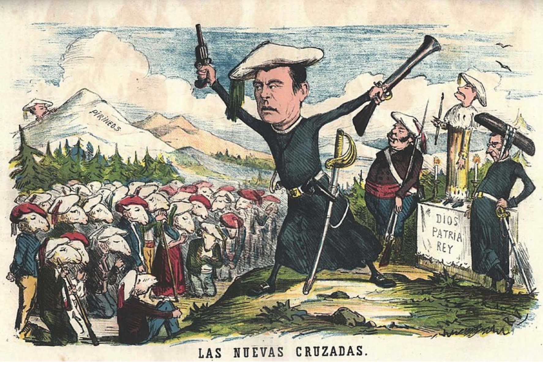 Caricatura de los carlistas (1869), obra de Tomas Padró. Fuente Revista La Flaca