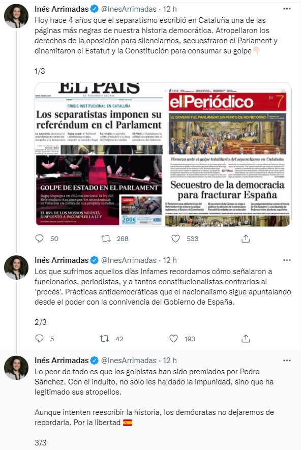 tuits ines arrimadas lleis de desconnexió