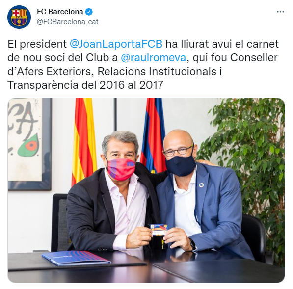 FC BARCELONA Raül Romeva Joan Laporta