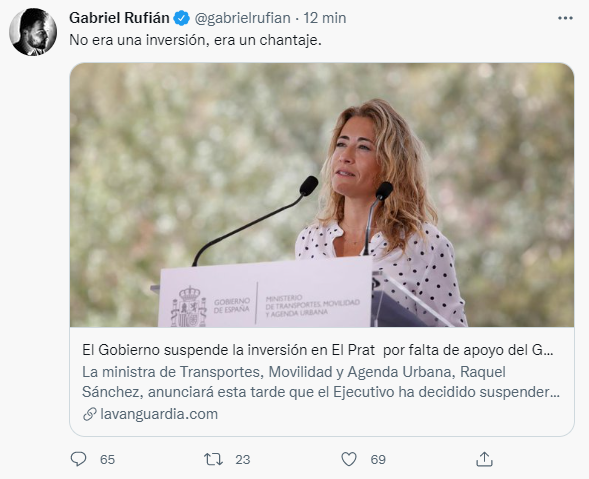 gabriel rufian tuit aeropuerto