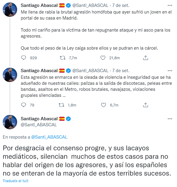 Santiago Abascal Vox reacción ataque homófobo