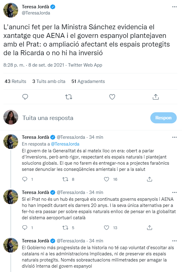 teresa jorda tuit aeropuerto