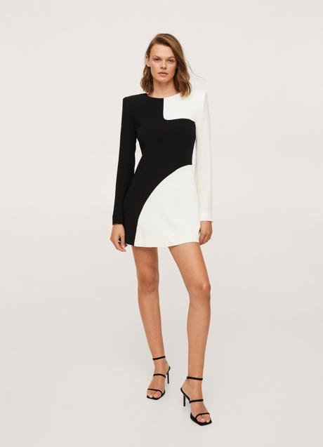 vestit mànec|mango blanc i negre vestit mànec|mango blanc i negre
