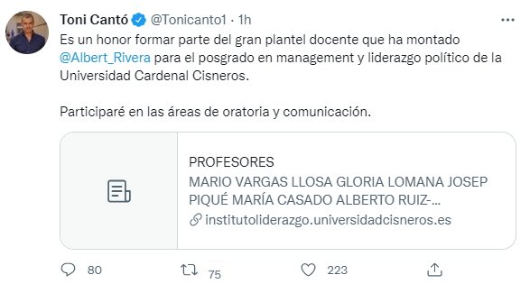 tuit Toni Cantó máster Albert Rivera 