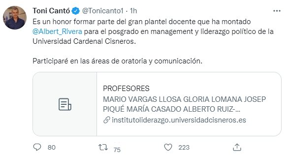 tuit Toni Cantó máster Albert Rivera tuit Toni Cantó máster Albert Rivera