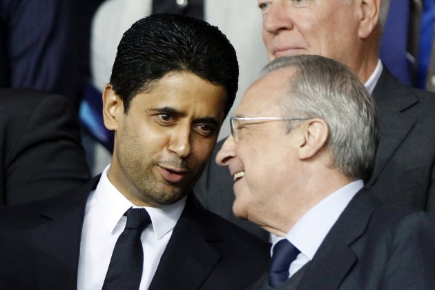 Nasser Al-Khelaïfi parlant amb Florentino Pérez / Foto: Europa Press