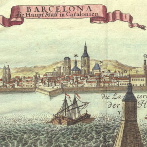 Gravat que representa Barcelona abans del setge de 1714, obra de Johann Stridbeck (1740). Font Cartoteca de Catalunya Gravat que representa Barcelona abans del setge de 1714, obra de Johann Stridbeck (1740). Font Cartoteca de Catalunya