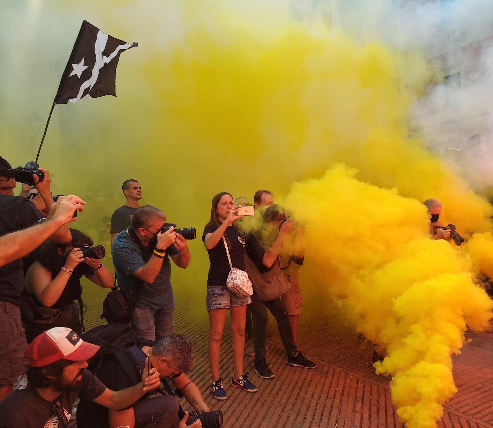 La manifestació també ha arribat al Fossar de les Moreres. Foto: Aleix Torrents