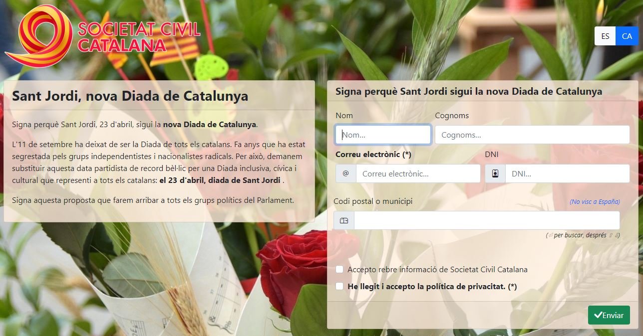 Captura Sociedad Civil Catala web recogida firmas festividad