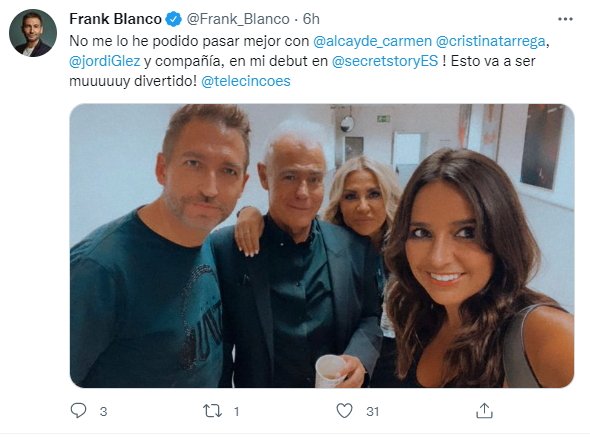 Frank Blanco tuit Secret Story Telecinco