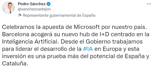 TUIT Pedro Sanchez Microsoft Barcelona