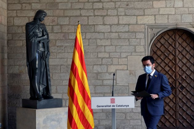 El presidente del Gobierno, Pere Aragonès en la comparecencia de la mesa del diálogo del miércoles - Efe