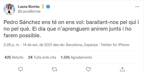 TUIT laura borràs mesa diálogo unidad independentismo