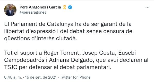tuit pere aragonès encausats TSJC tuit pere aragonès encausats TSJC