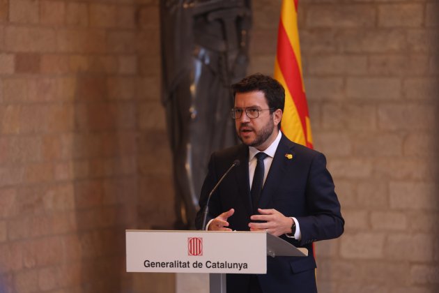 El presidente del Govern, Pere Aragonès, comparecencia, mesa de diálogo, Palau de la Generalitat - Sergi Alcàzar