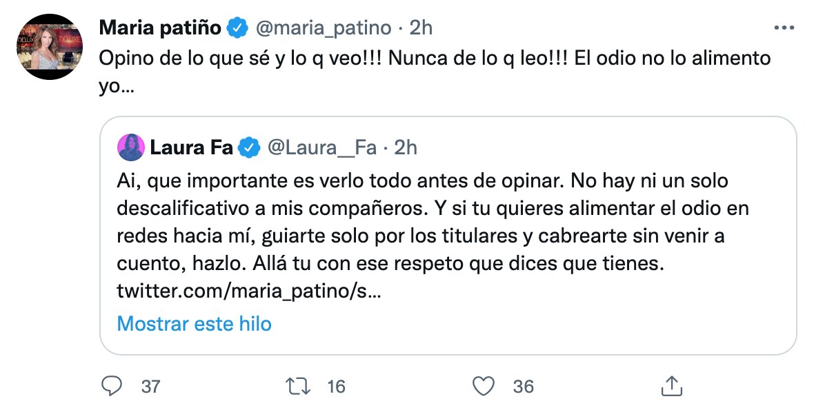 tuit respuesta María Patiño a Laura Fa