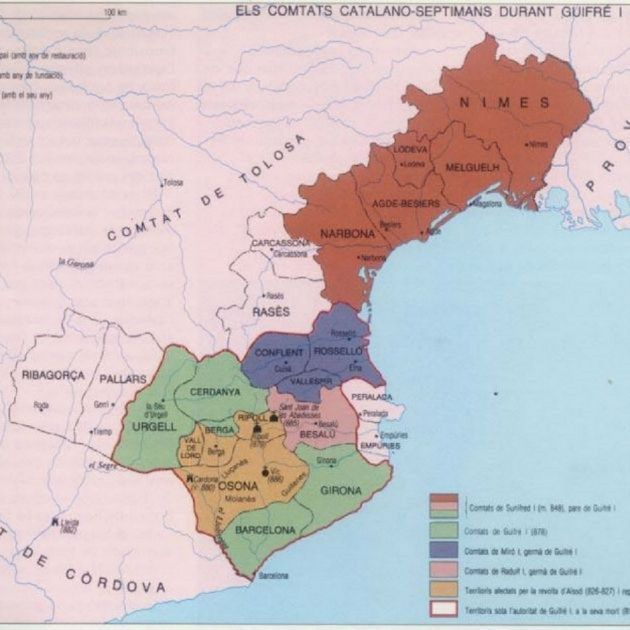 Mapa de la Marca de Gòtia, durante el gobierno de Guifré el Pilòs. Fuente Archivo de ElNacional