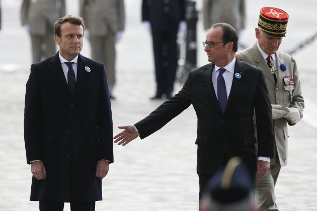 Macron i Hollande a l'acte de commemoració del 8 de maig / EFE