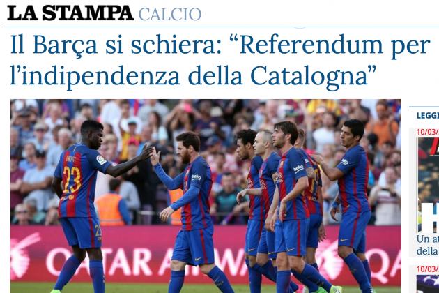 La Stampa (Italia) Barça Pacto Nacional por|para el Referéndum captura