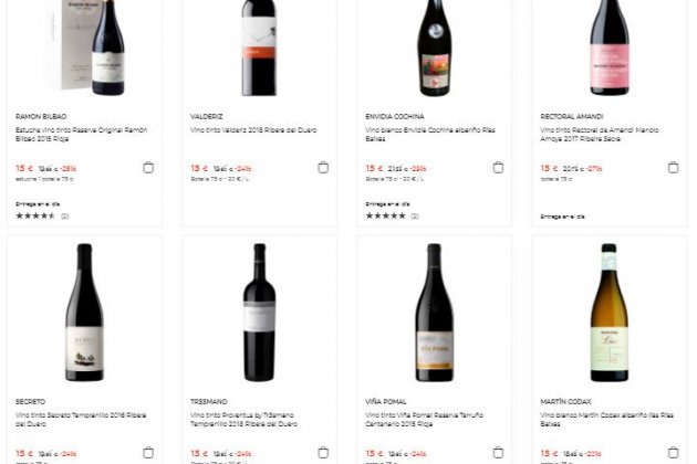 Selección de vinos por menos de 15 euros de El Club del Gourmet de El Corte Inglés