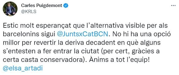 TUIT Carles Puigdemont Junts Ada Colau