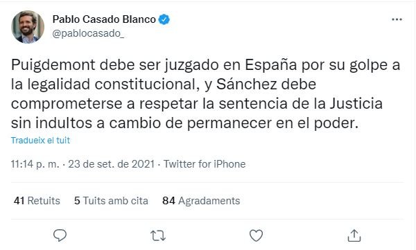 TUIT pablo casado retención carles puigdemont TUIT pablo casado retención carles puigdemont