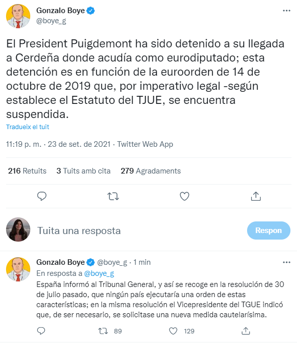 Gonzalo Boye tuit puigdemont detencio Gonzalo Boye tuit puigdemont detencio