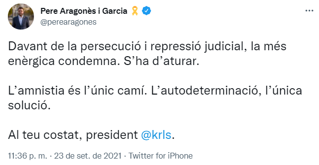 PERE ARAGONÉS REACCION PUIGDEMONT RETENCION