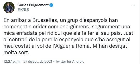 TUIT Puigdemontr llega Bruselas