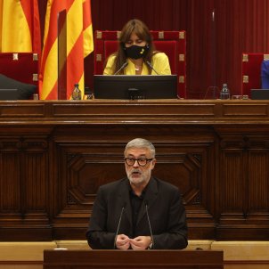La presidenta del Parlament, Laura borràs y el portavoz de la CUP, Carles Riera en el ple del Parlament, politica general, respuesta a Aragonès - Sergi Alcàzar