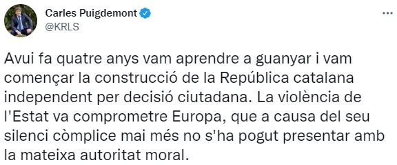 TUIT Carles Puigdemont Aniversario 1 O