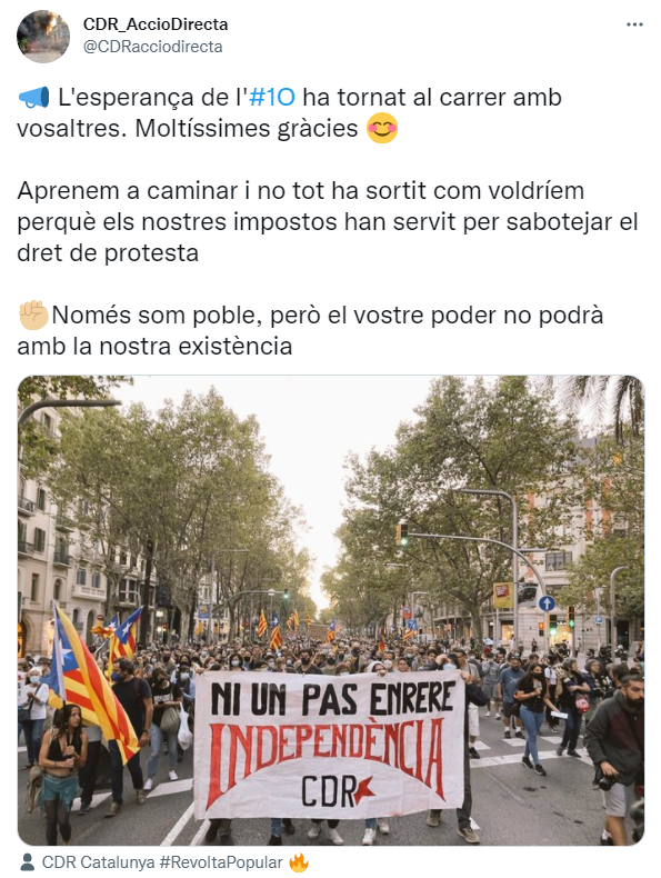 Tuit Acció Directa CDR manifestación 1O