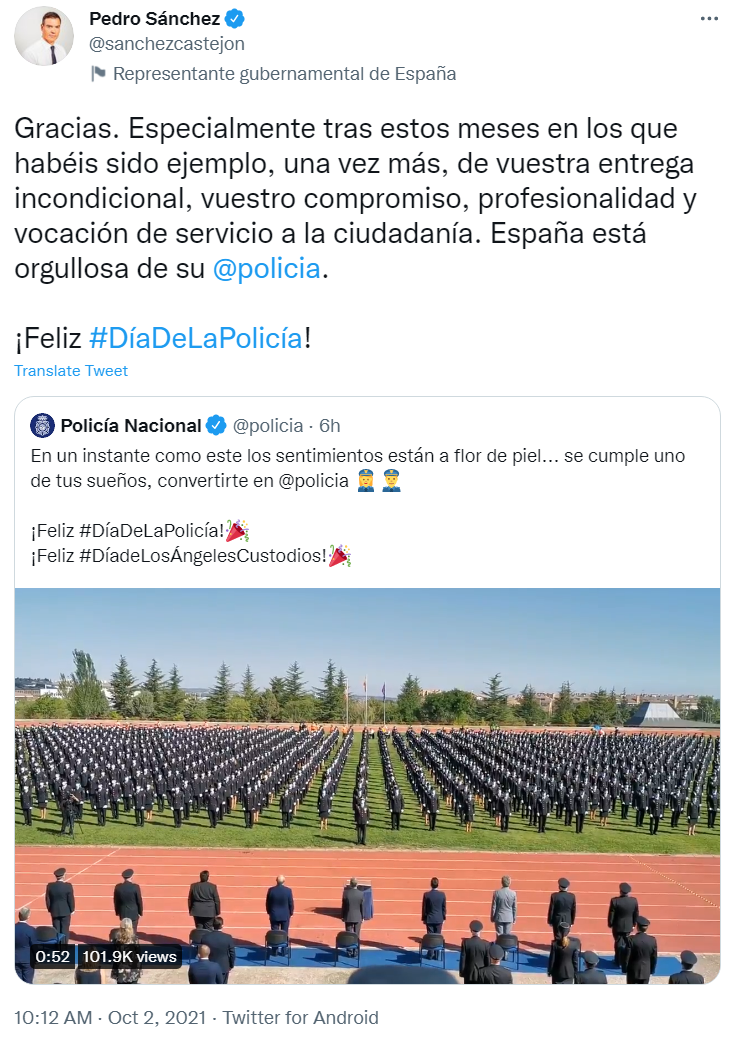 TUIT pedro sanchez policia