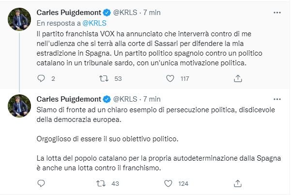 TUITS carles puigdemont hilo en italiano vista sassari