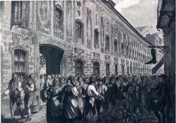 Gravat que representa una fàbrica a Barcelona (finals del segle XVIII). Font Enciclopedia